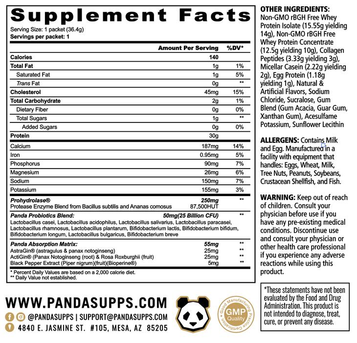 FREE PANDA Protein Sample Pack (1 Vanilla, 1 Choclate, 1 Fruity Cereal) - Limit 1 Sample pack per order*